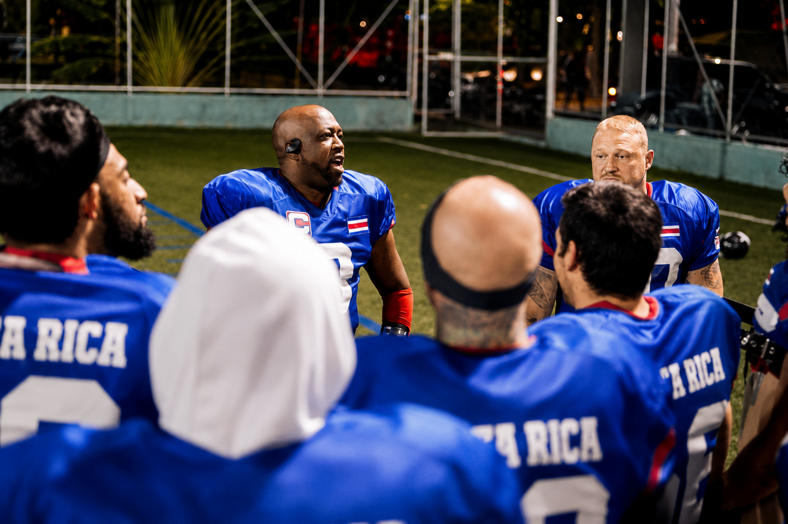 Costa Rica Sharks players gathered for a team talk in San José