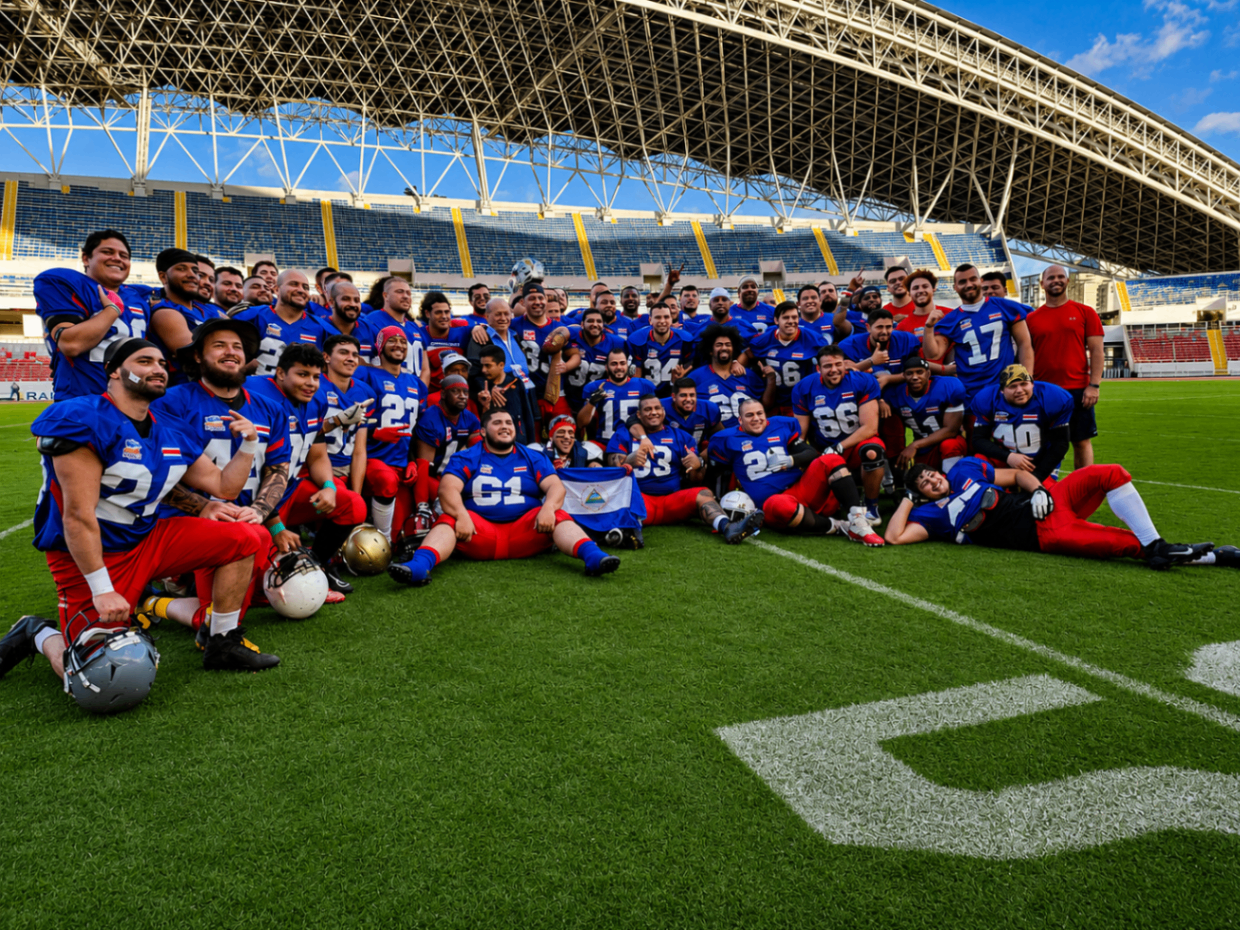 The Costa Rica Sharks team celebrating together at the National Stadium in San José