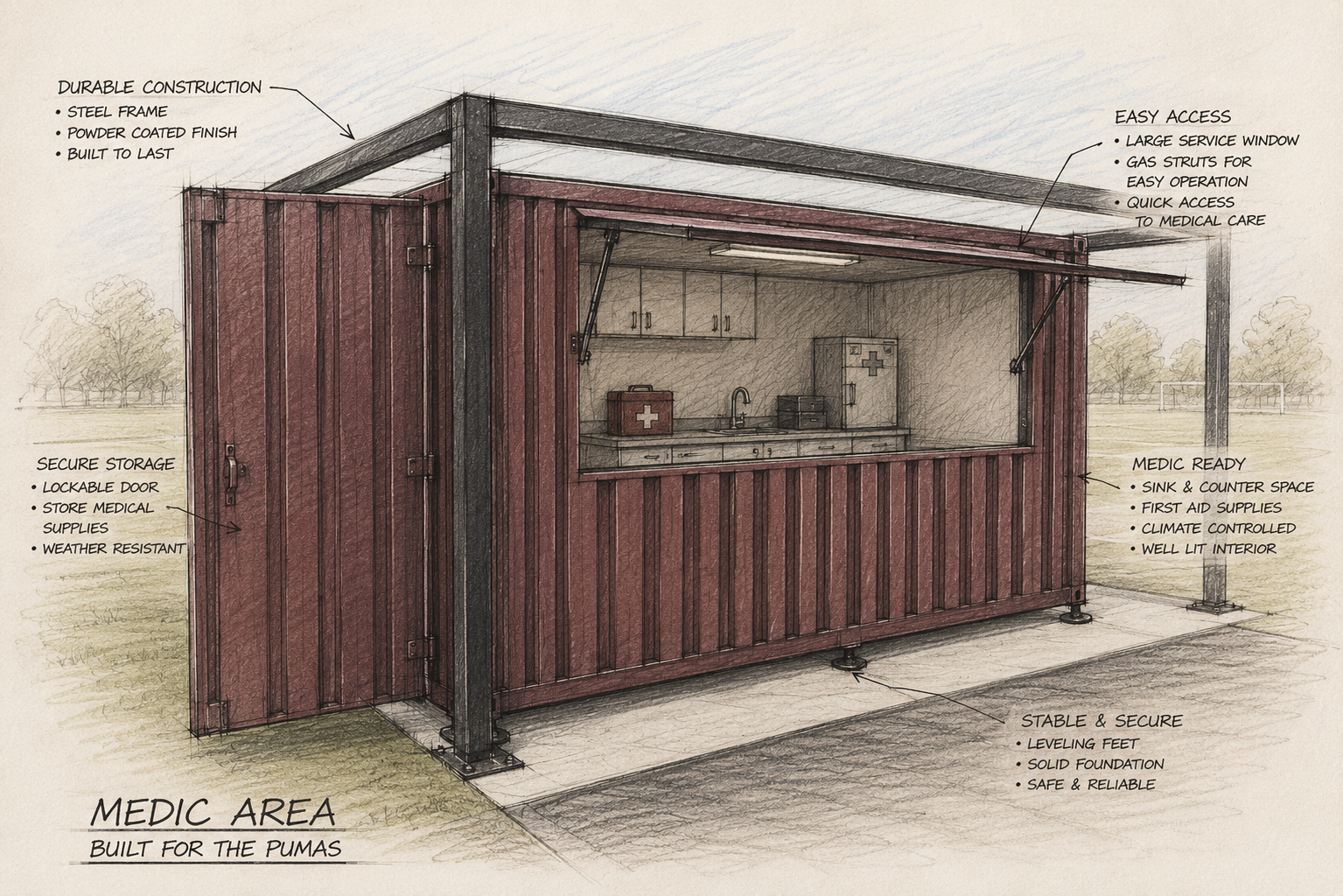 Concept drawing of the planned medic and community service station