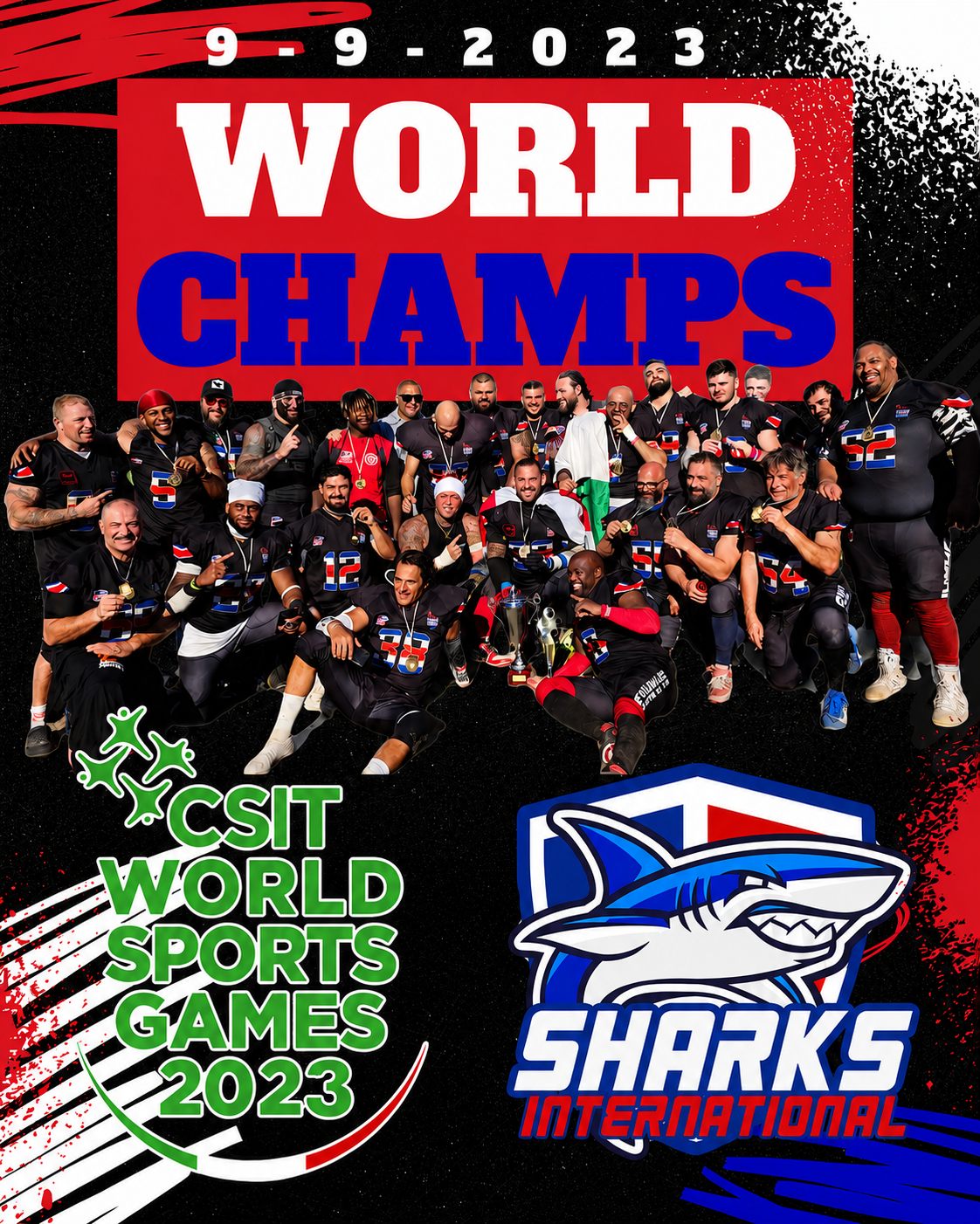 Costa Rica Sharks International celebrating as 2023 CSIT World Sports Games champions