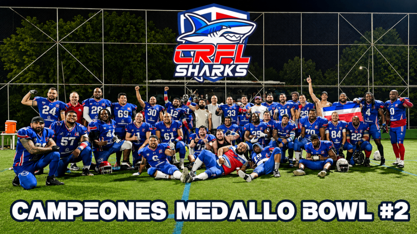 Costa Rica Sharks celebrating as Medallo Bowl champions