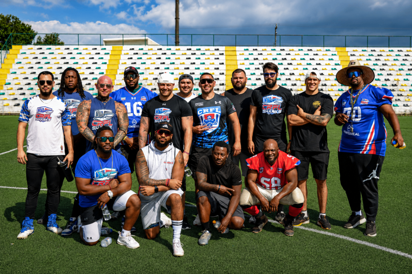 Costa Rica Sharks players and supporters gathered on the field